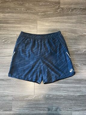 ASICS Men's Dark Blue Athletic Running Shorts with Reflective Details